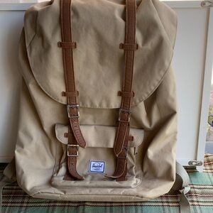 Herschel Supply Company Tan Canvas Backpack with Brown Strap Accents